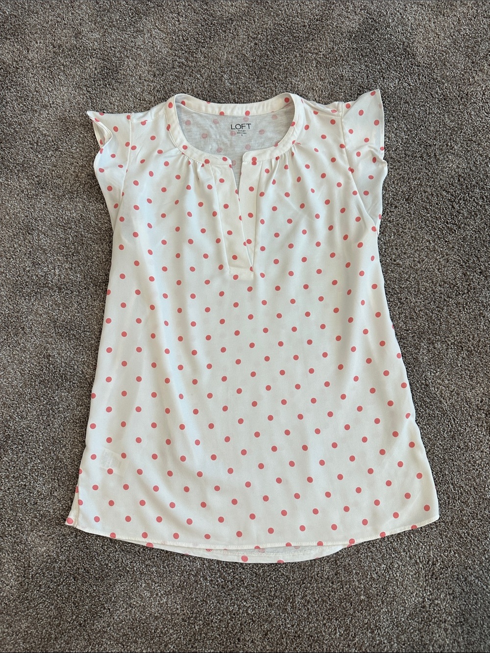LOFT White Top with Pink Polka Dots